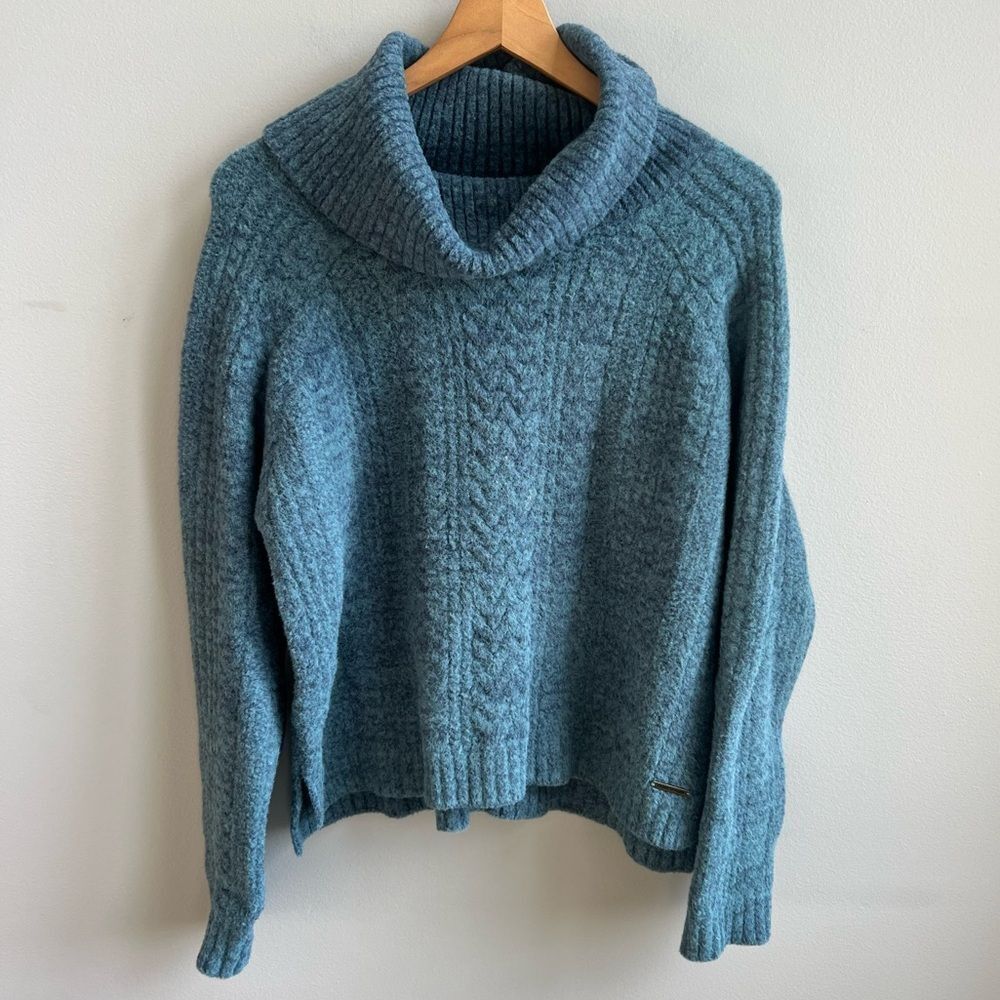 Carve Designs Wyatt Sweater Cowl Neck Teal Blue Cozy Outdoors Medium